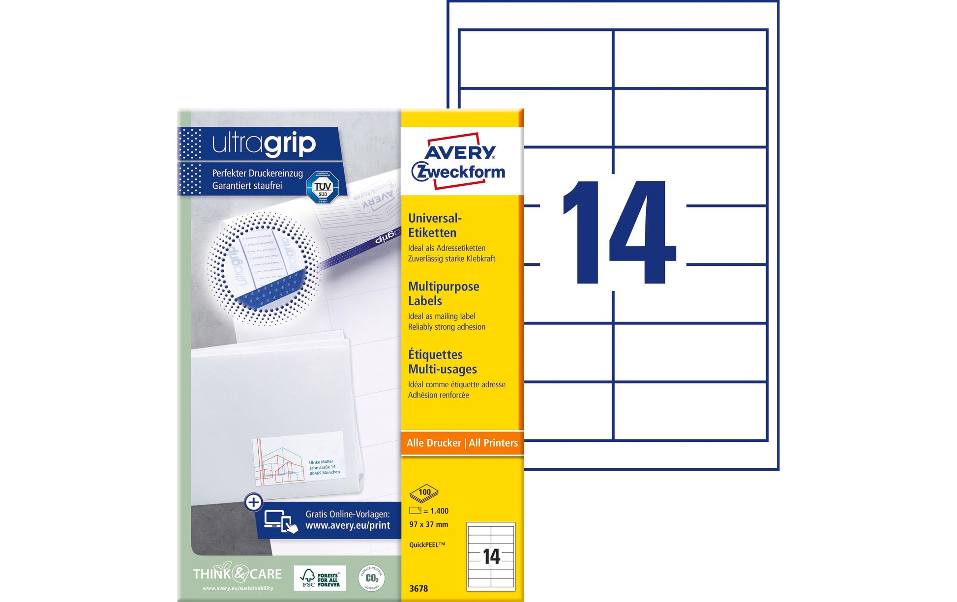 Avery Zweckform – Selbstklebende Etiketten, 97 mm × 37 mm, Weiss, Papier