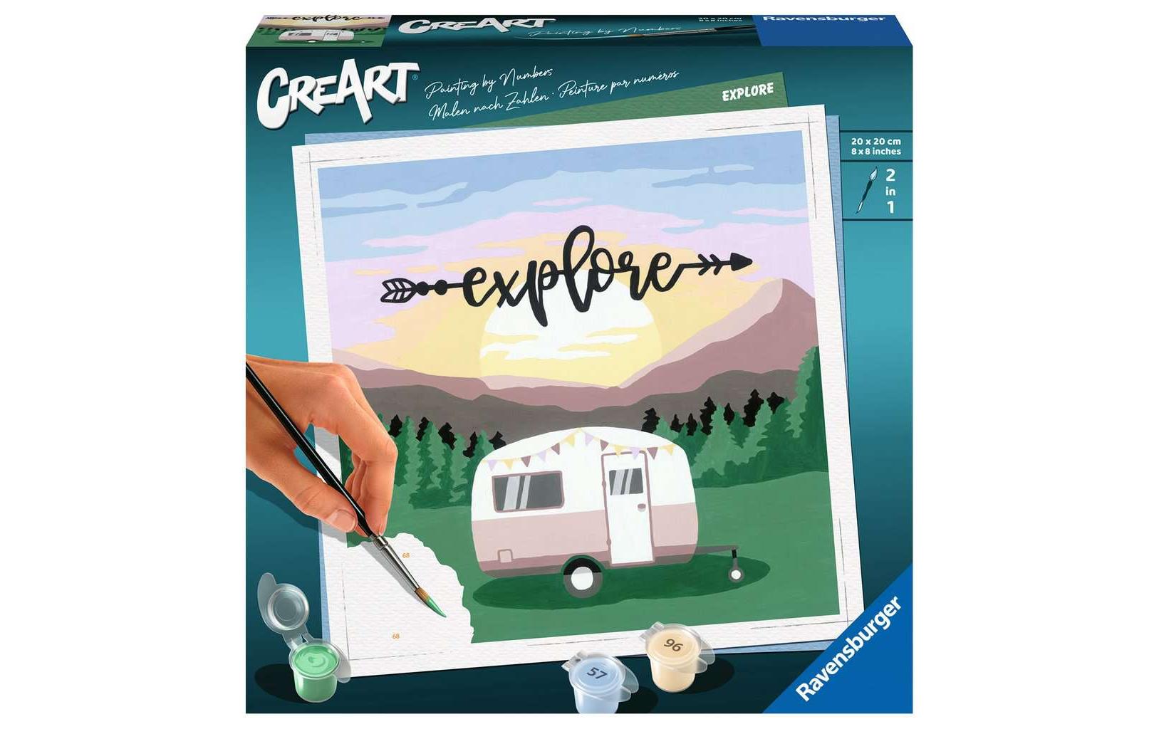Ravensburger MnZ Trend Explore – Malen-nach-Zahlen-Set – Wohnwagen – 20 × 20 cm – ab 12 Jahren