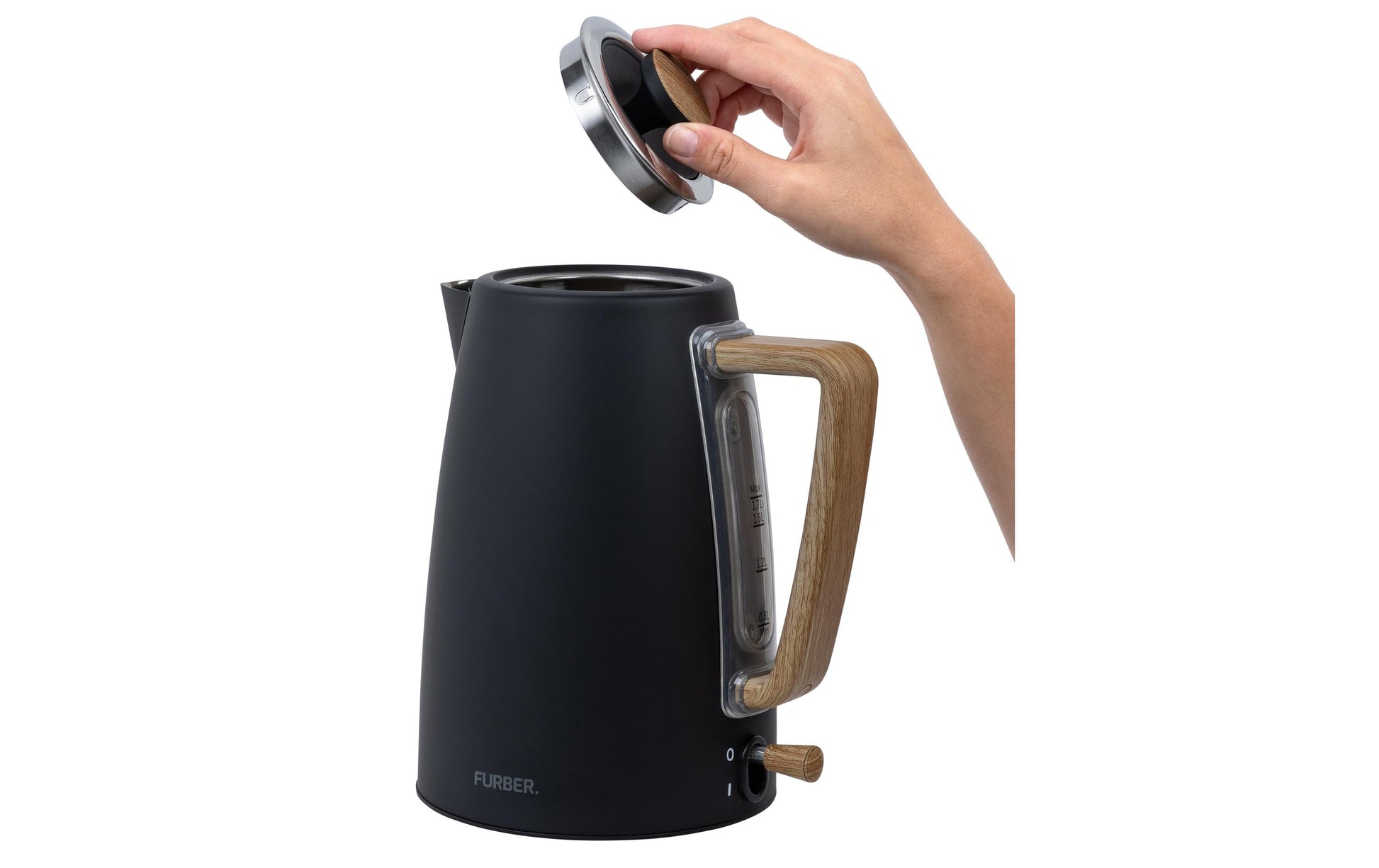 Furber. Furber Chaplin Wasserkocher – 1,7 l, Edelstahl, Schwarz matt, F01091
