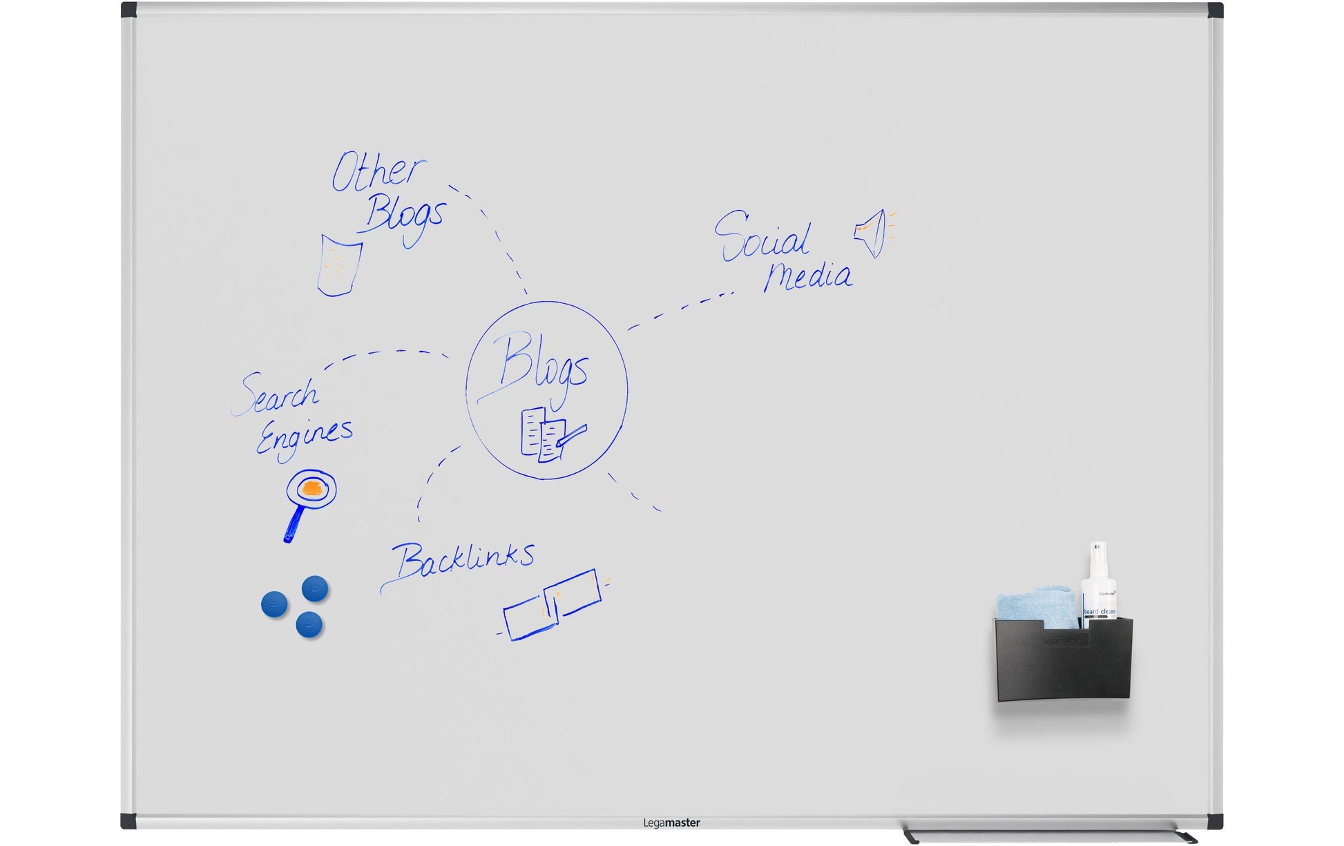 Legamaster Whiteboard – 120 × 90 cm, magnetisch, Aluminiumrahmen, Wandmontage, inkl. Stiftablage