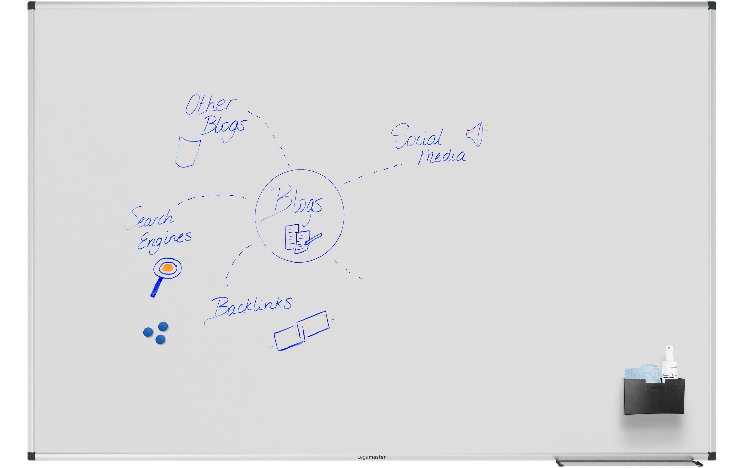 Legamaster Whiteboard – 150 × 100 cm, Emaille, magnetisch, Aluminiumrahmen, Wandmontage, inkl. Stiftablage