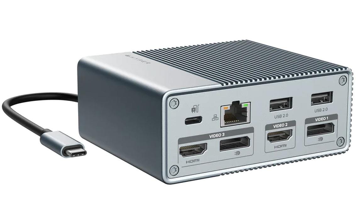 HYPER HDG212B Dockingstation – USB-C, 2× DP, 2× HDMI, 3× USB-A, 2× USB-C, 100 W PD, für Windows/Mac/ChromeOS