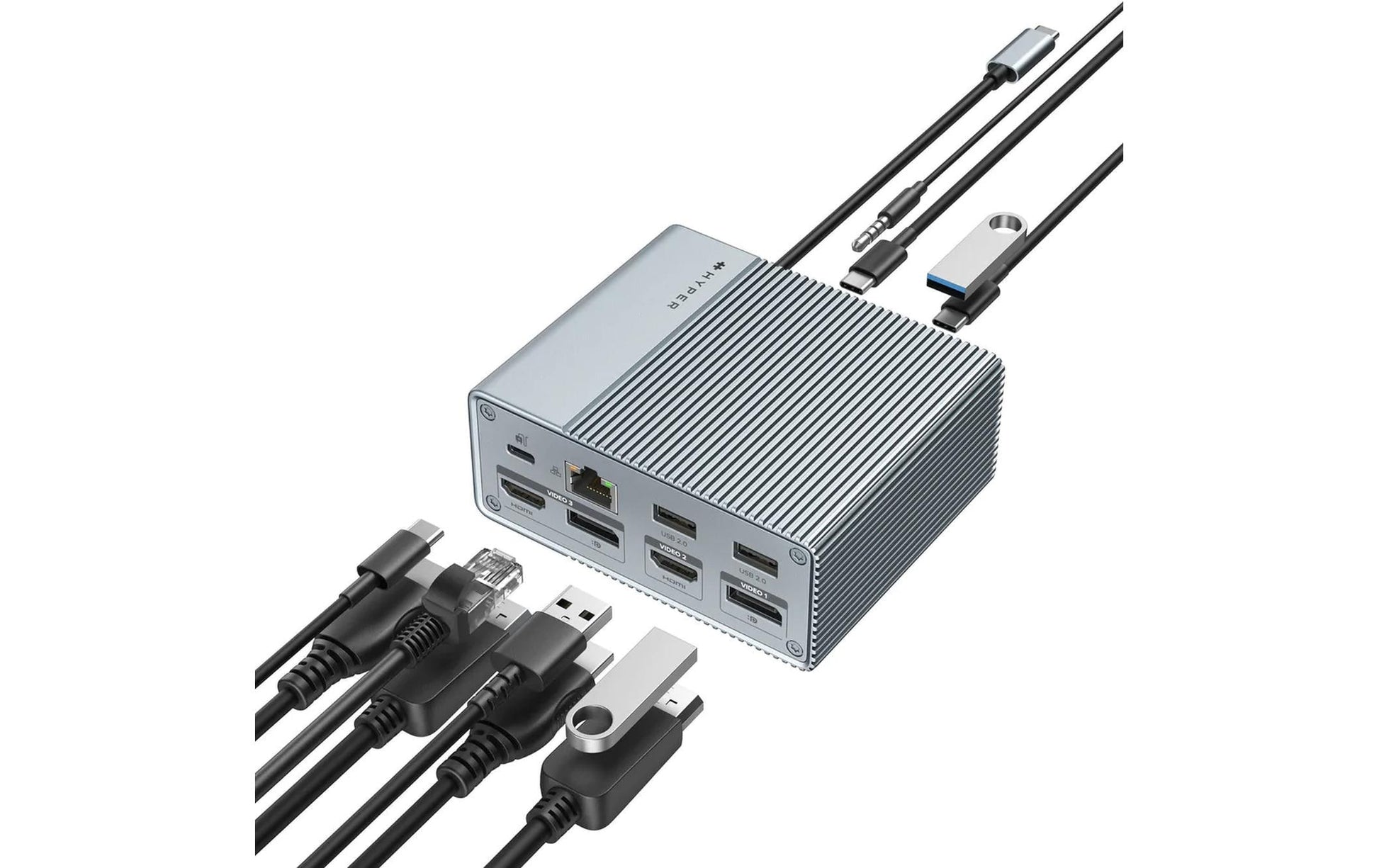 HYPER HDG212B Dockingstation – USB-C, 2× DP, 2× HDMI, 3× USB-A, 2× USB-C, 100 W PD, für Windows/Mac/ChromeOS