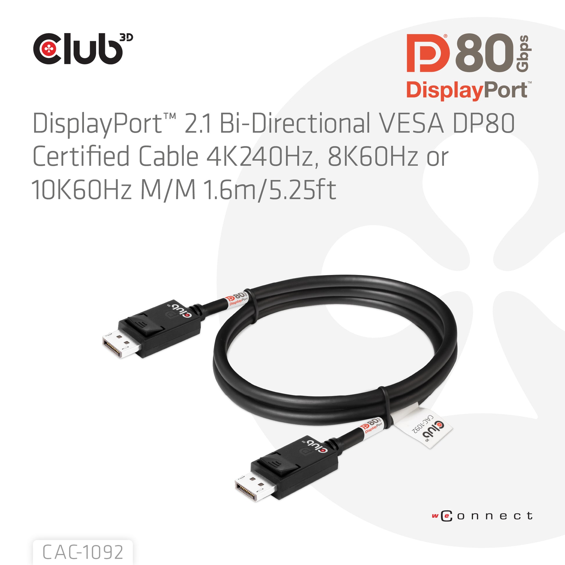 CLUB3D DisplayPort Kabel DP 2.1 10K 60 Hz – 1,6 m