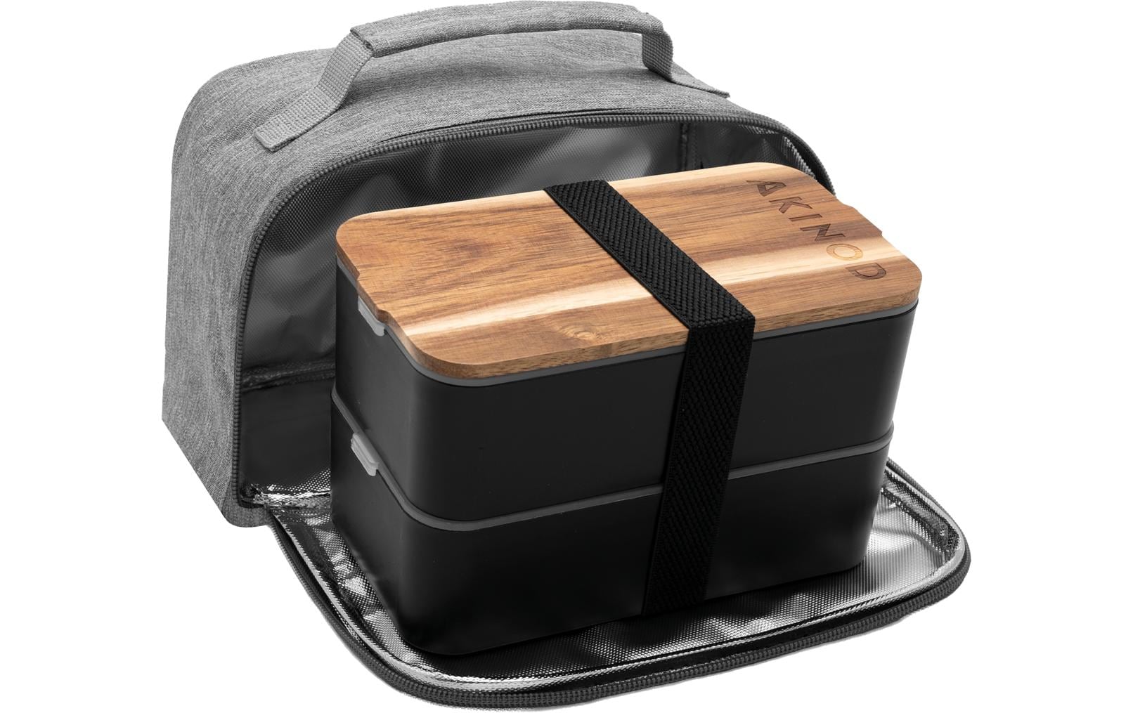 Akinod Lunchbox 1,4 l, 20 × 15 × 20 cm, Holz/Kunststoff (PP/PE), Schwarz, 2 Stk.