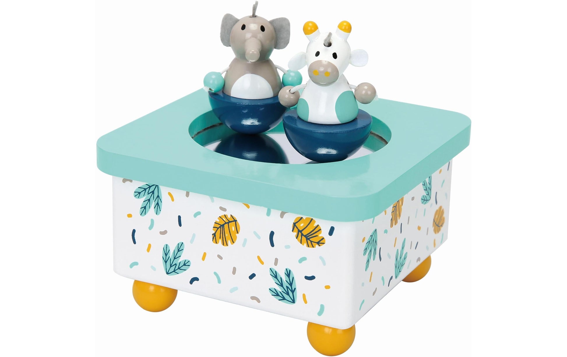 Spielba Holzspielwaren Spielba Musikdose Elefant & Giraffe – 8,0 cm – Holz, FSC, mehrfarbig – ab 3 J.