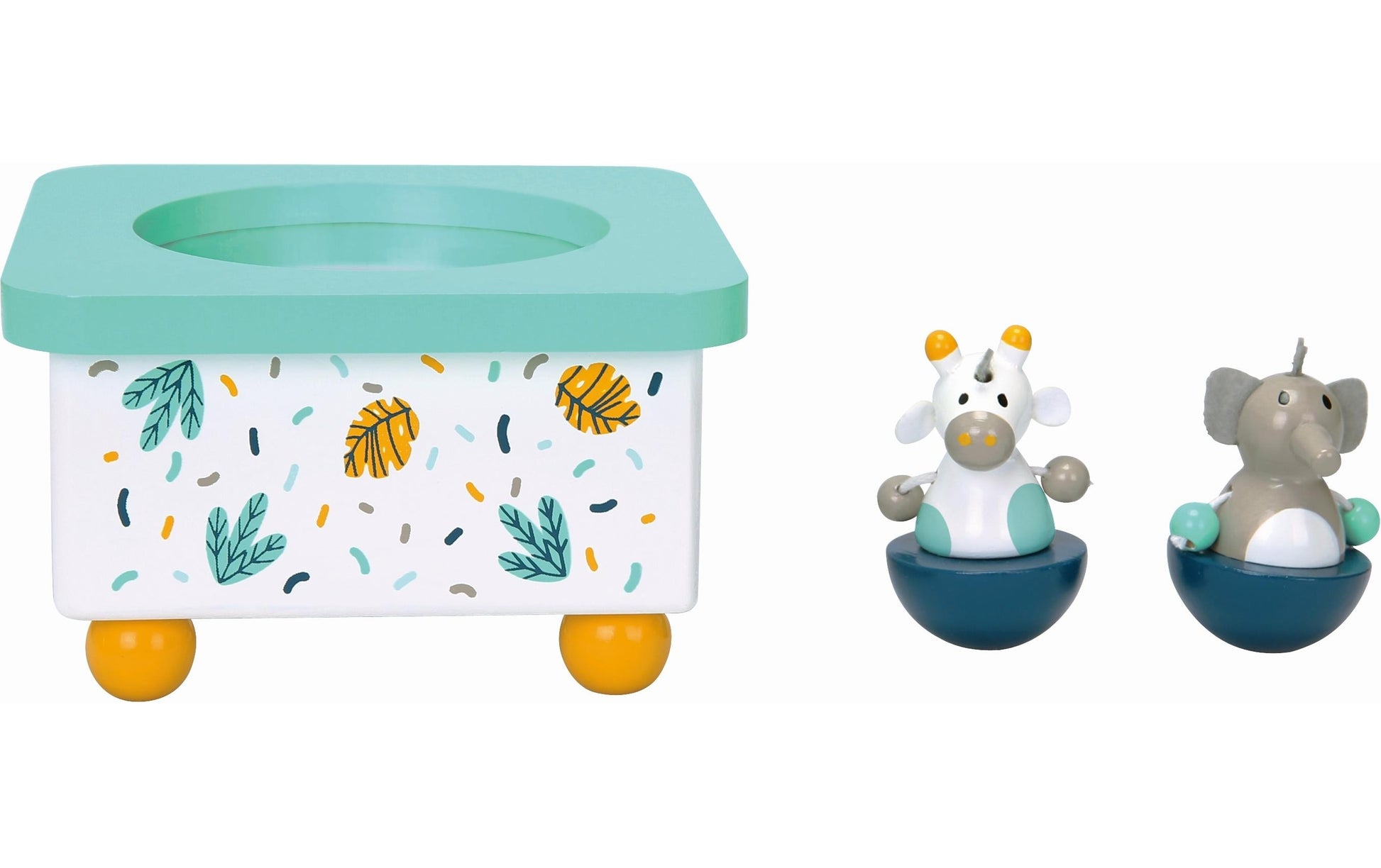 Spielba Holzspielwaren Spielba Musikdose Elefant & Giraffe – 8,0 cm – Holz, FSC, mehrfarbig – ab 3 J.