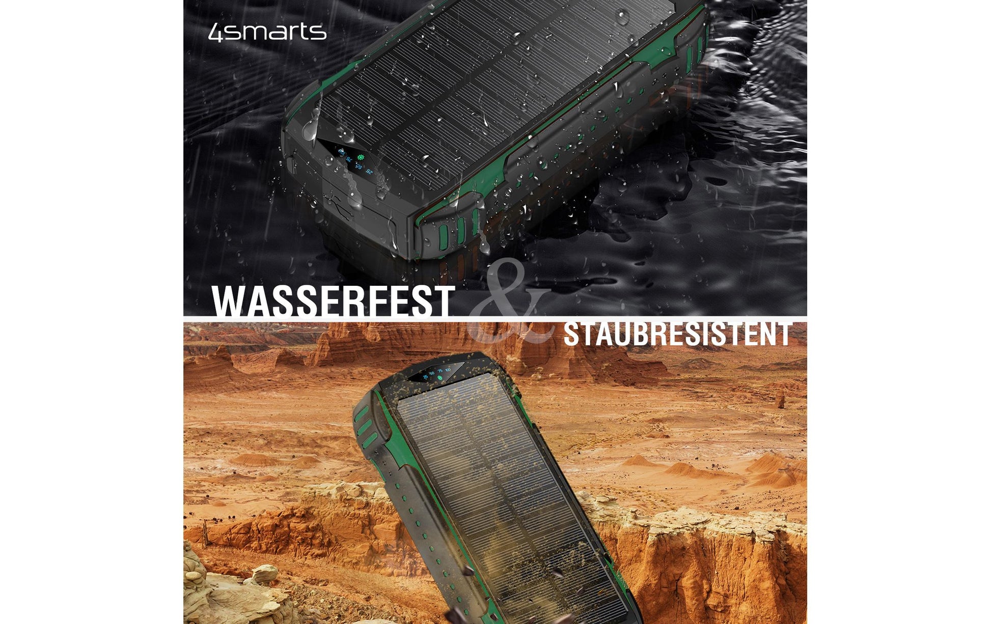 4smarts Powerbank 20000 mAh, PD 20 W, 1× USB-C, Kabelloses Laden, Solarpanel, Grün