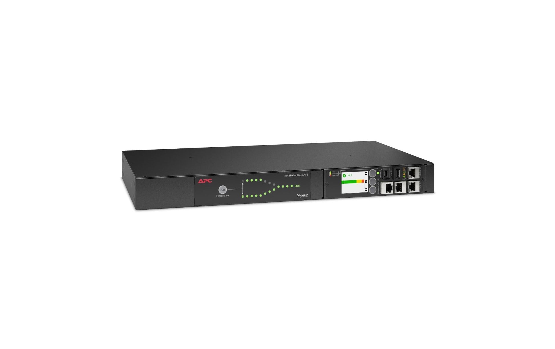 APC Rack-ATS – 207–253 V, 16 A, 8× C13 + 1× C19 OUT, 1U – Schwarz – AP4423A