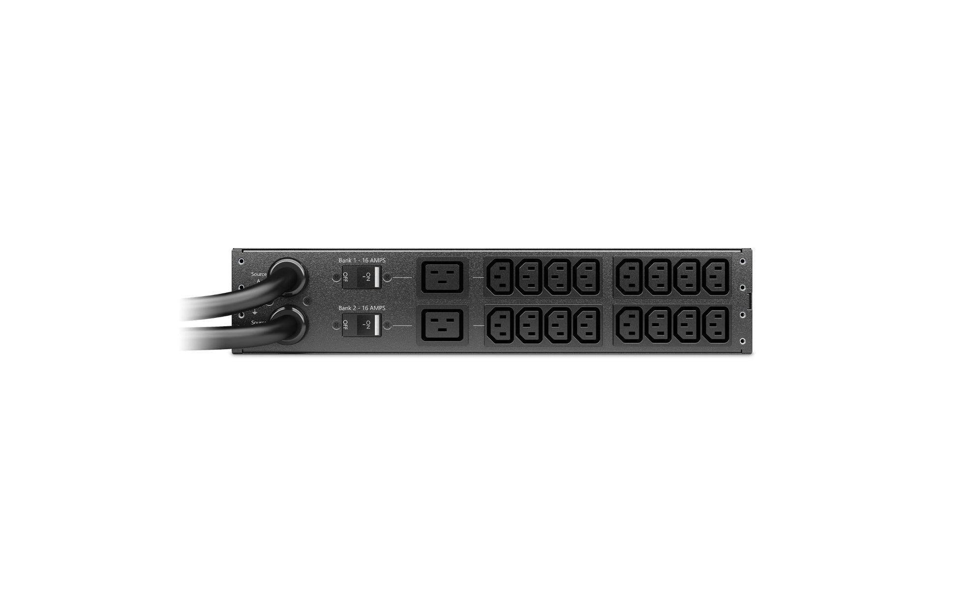 APC Rack-ATS – 207–253 V, 32 A, 2× IEC 309 IN, 16× C13 + 2× C19 OUT, 2U – Schwarz