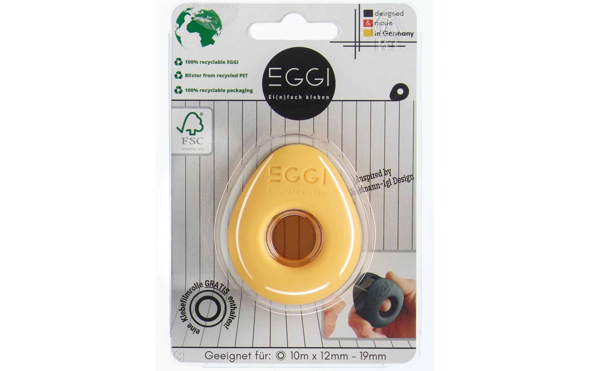 Eggi Handabroller – für Klebeband bis 19 mm × 10 m, Recycling-Kunststoff, Orange