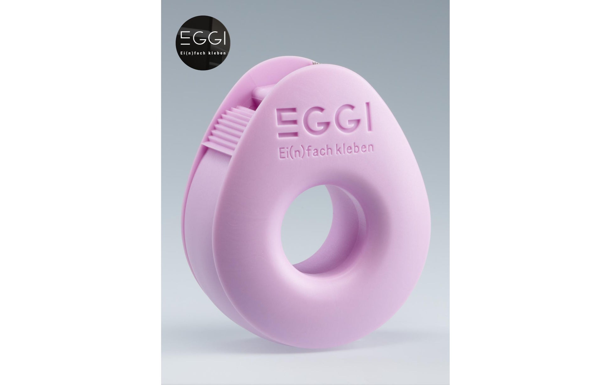 EGGI Handabroller – für Klebeband bis 19 mm × 10 m, inkl. 1 Rolle 19 mm × 10 m, Kunststoff (Recycling), rosa