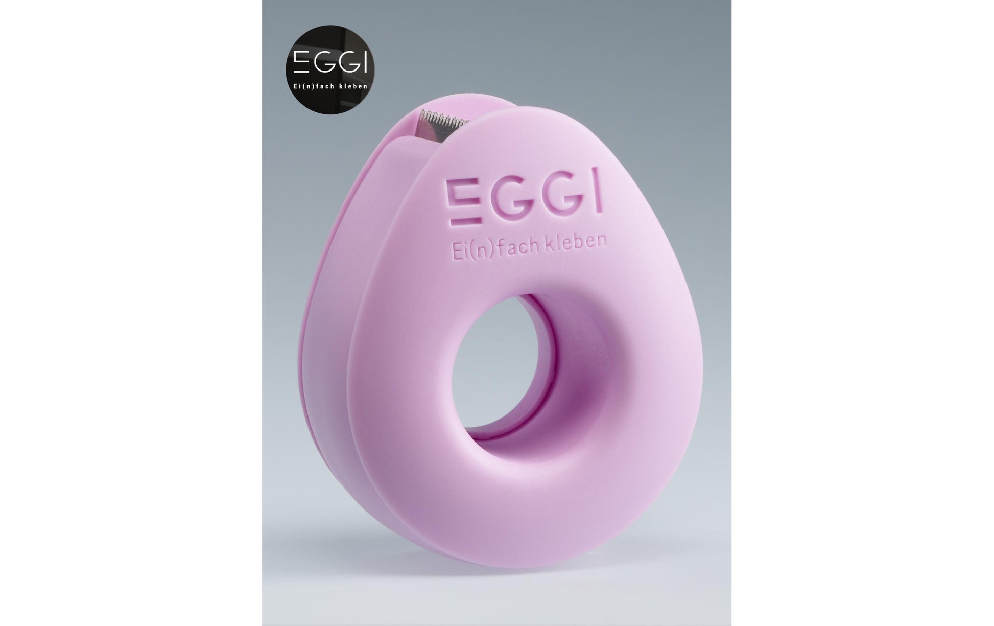 EGGI Handabroller – für Klebeband bis 19 mm × 10 m, inkl. 1 Rolle 19 mm × 10 m, Kunststoff (Recycling), rosa