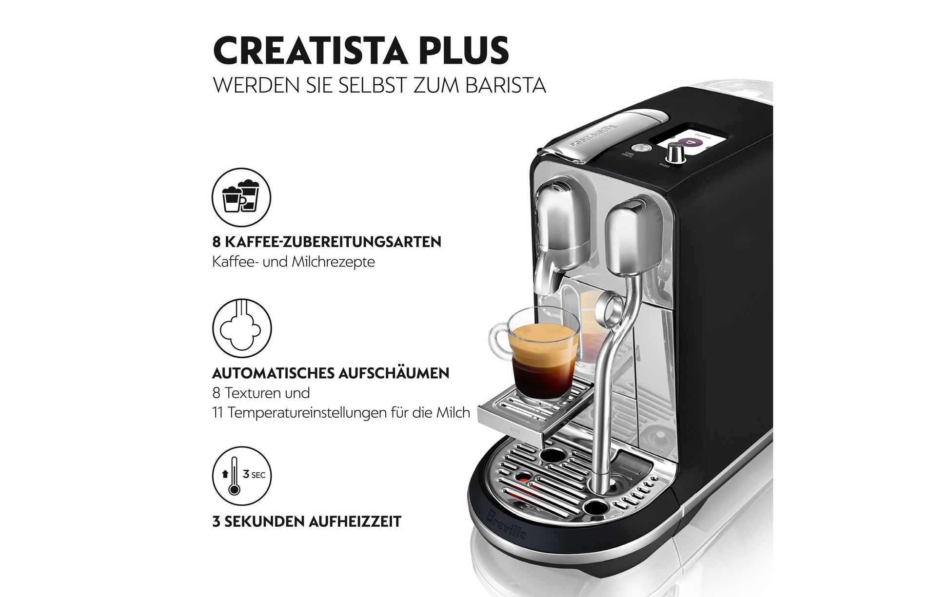 Sage Creatista Plus Kapselmaschine – für Nespresso, 1,5 l, schwarz/edelstahl