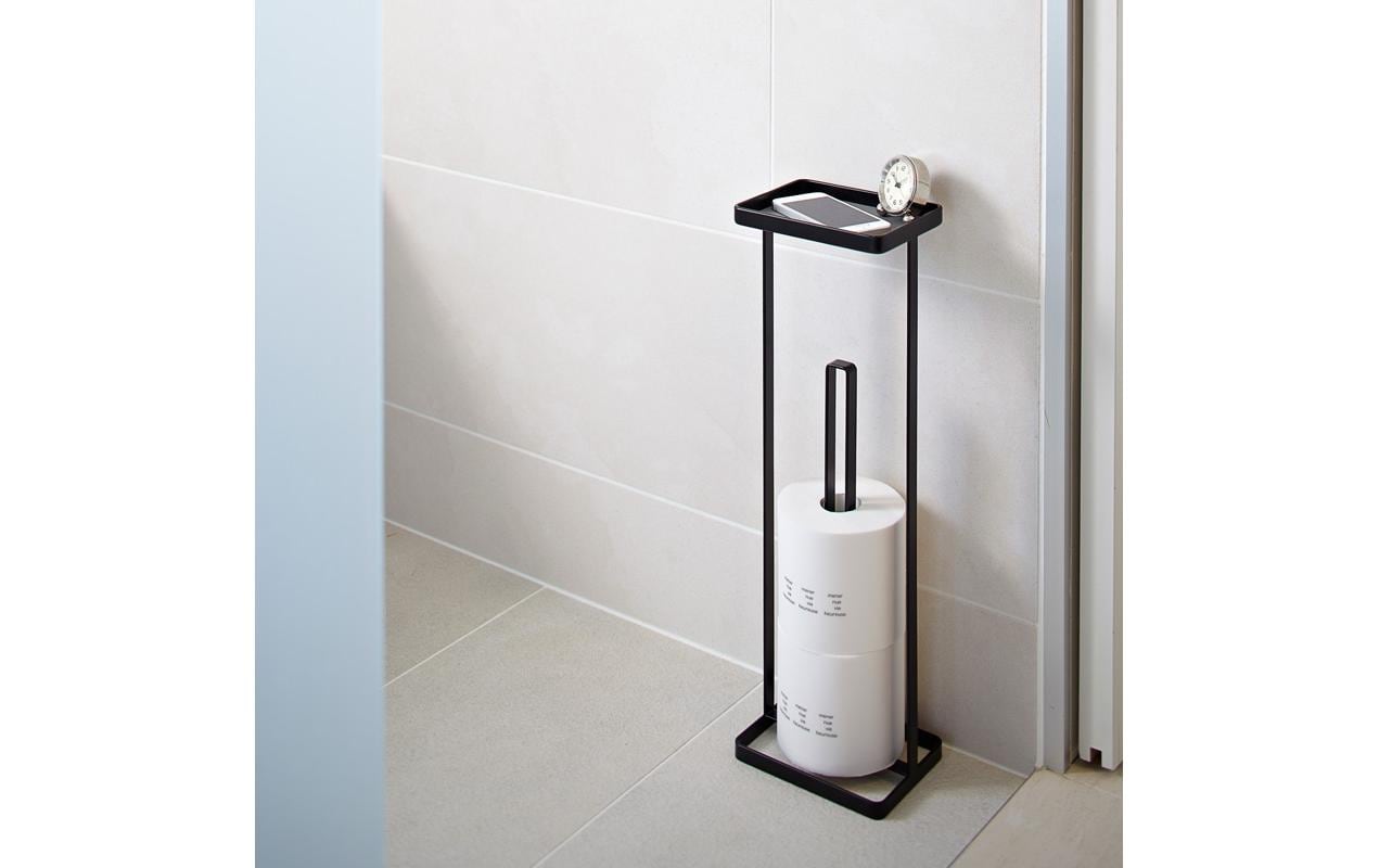 Yamazaki Toilettenpapierständer – Stahl, Schwarz, für 4 Rollen, 16 × 12 × 52 cm