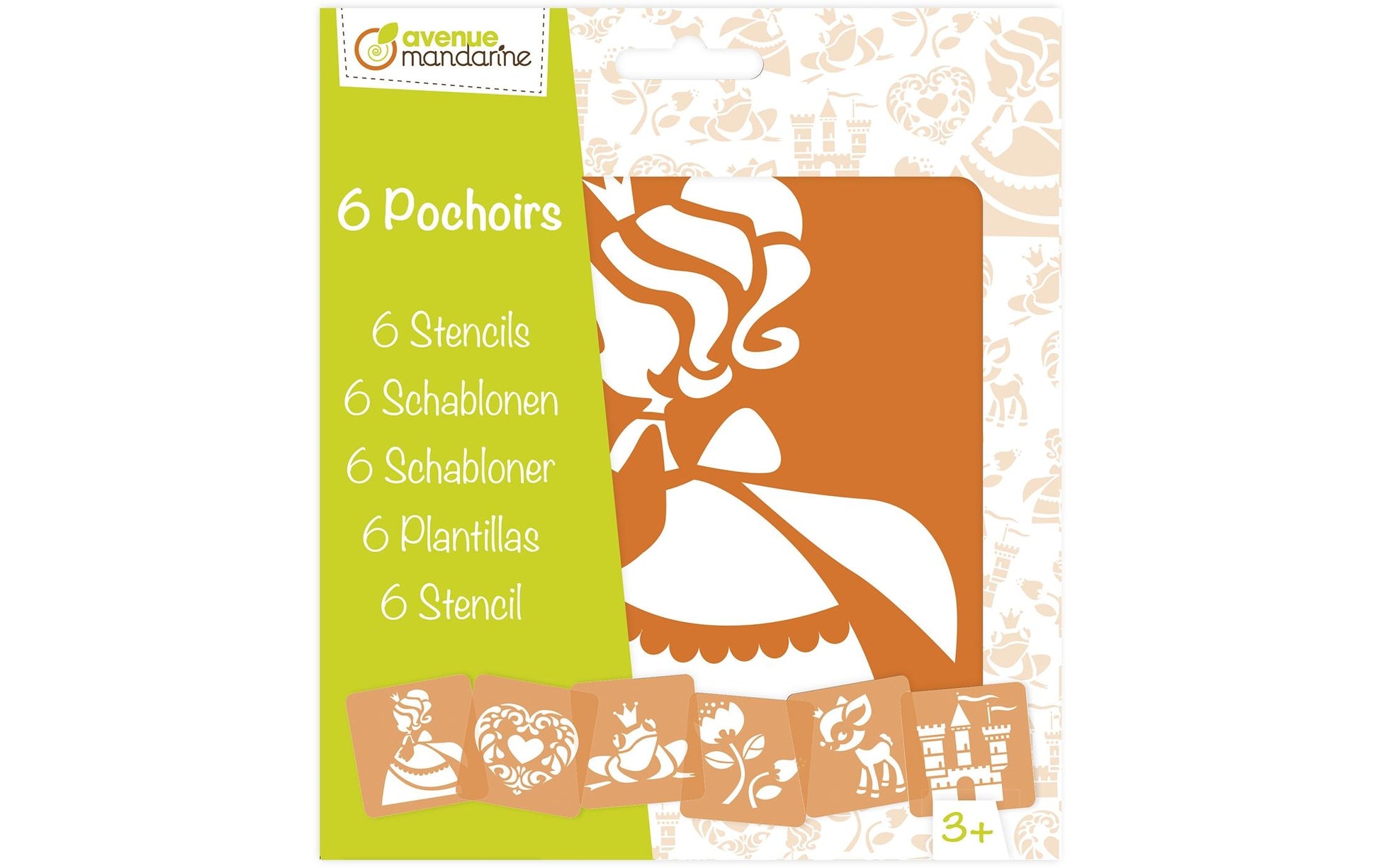 Avenue Mandarine Malschablone, Prinzessin, 15 × 15 cm, 6er-Set, Kunststoff, Orange