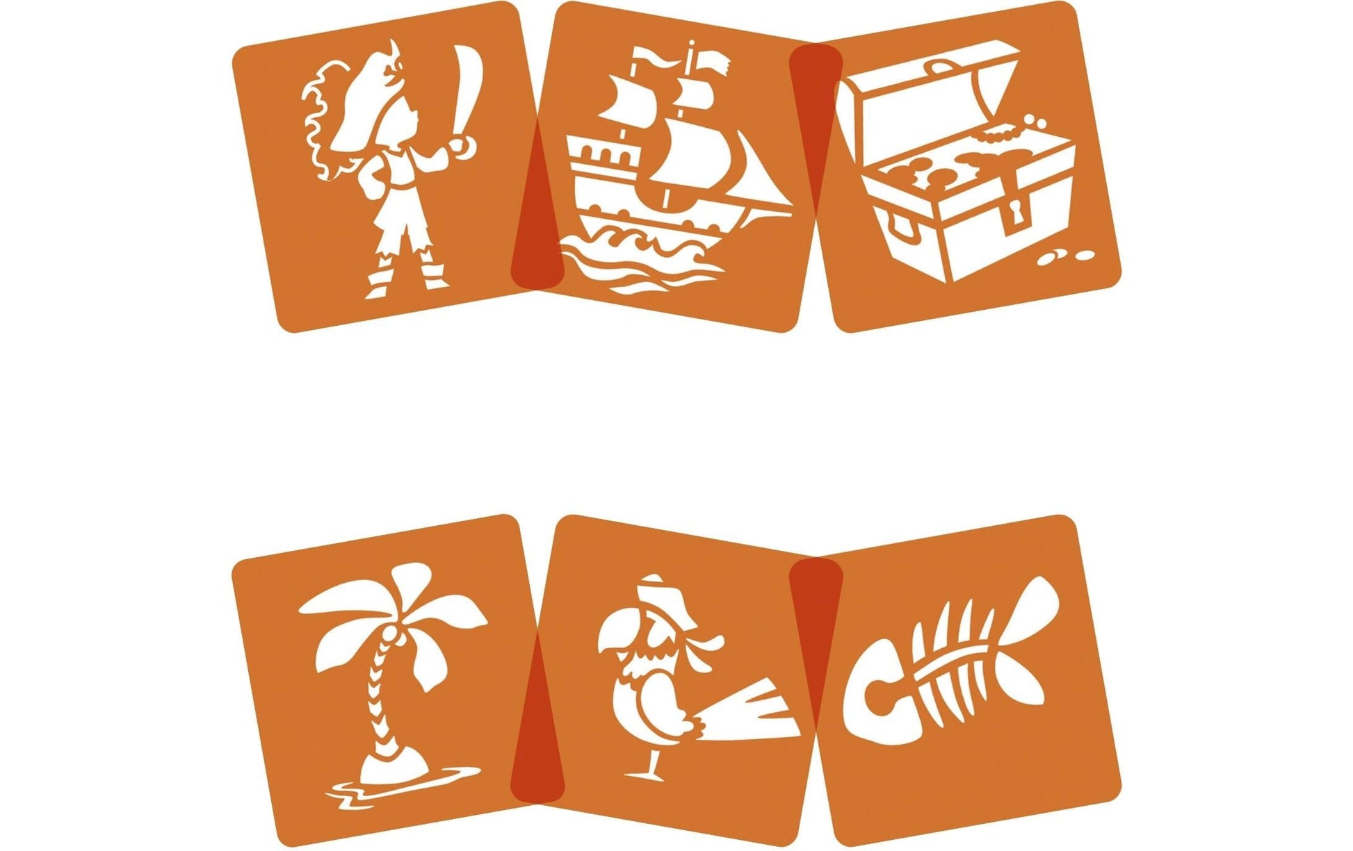 Avenue Mandarine Malschablonen-Set, Piraten, 15 × 15 cm, 6er-Set, Kunststoff, Orange/Transparent