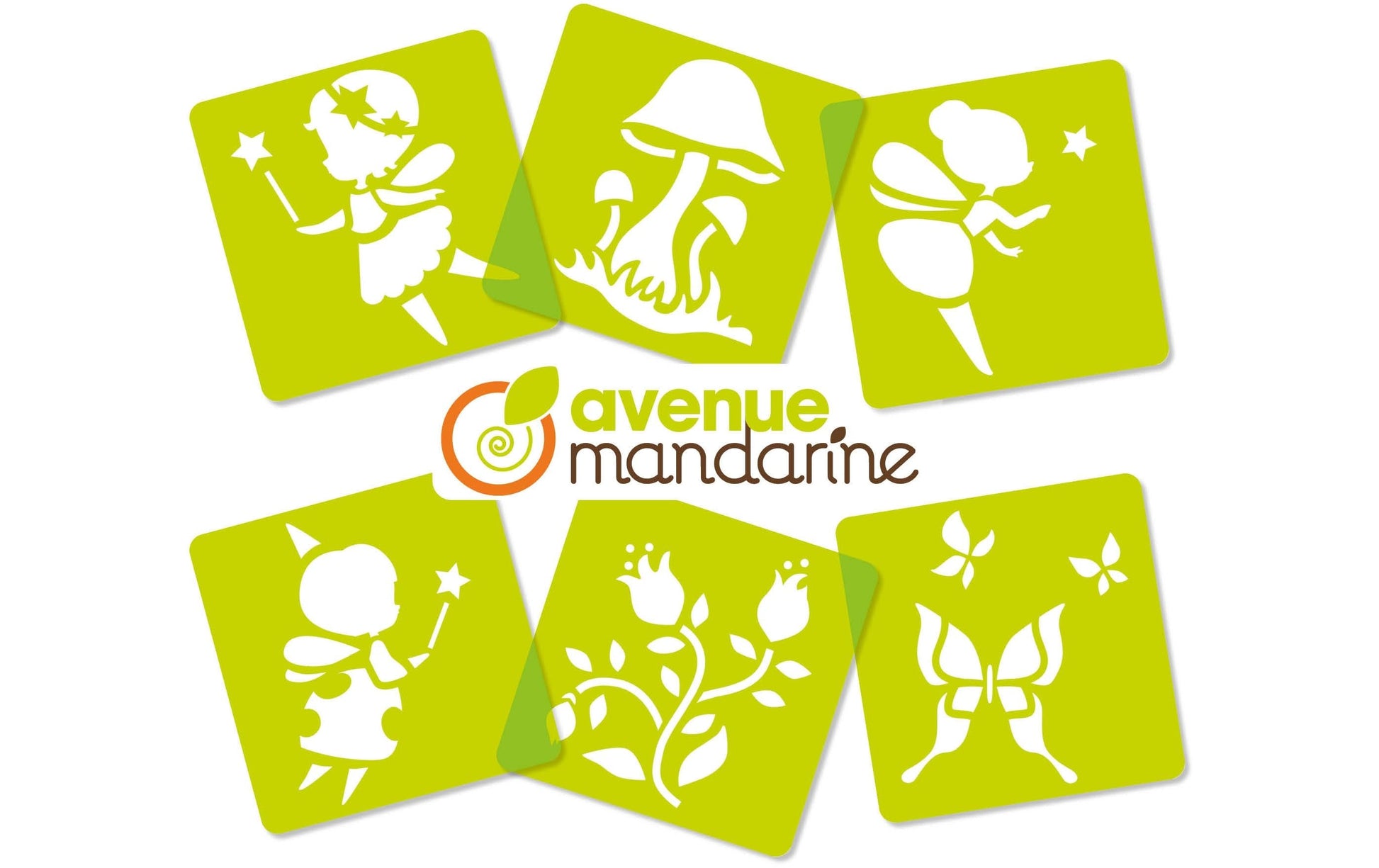 Avenue Mandarine Malschablonen-Set, Feen, 15 × 15 cm, 6er-Set, Kunststoff, Grün