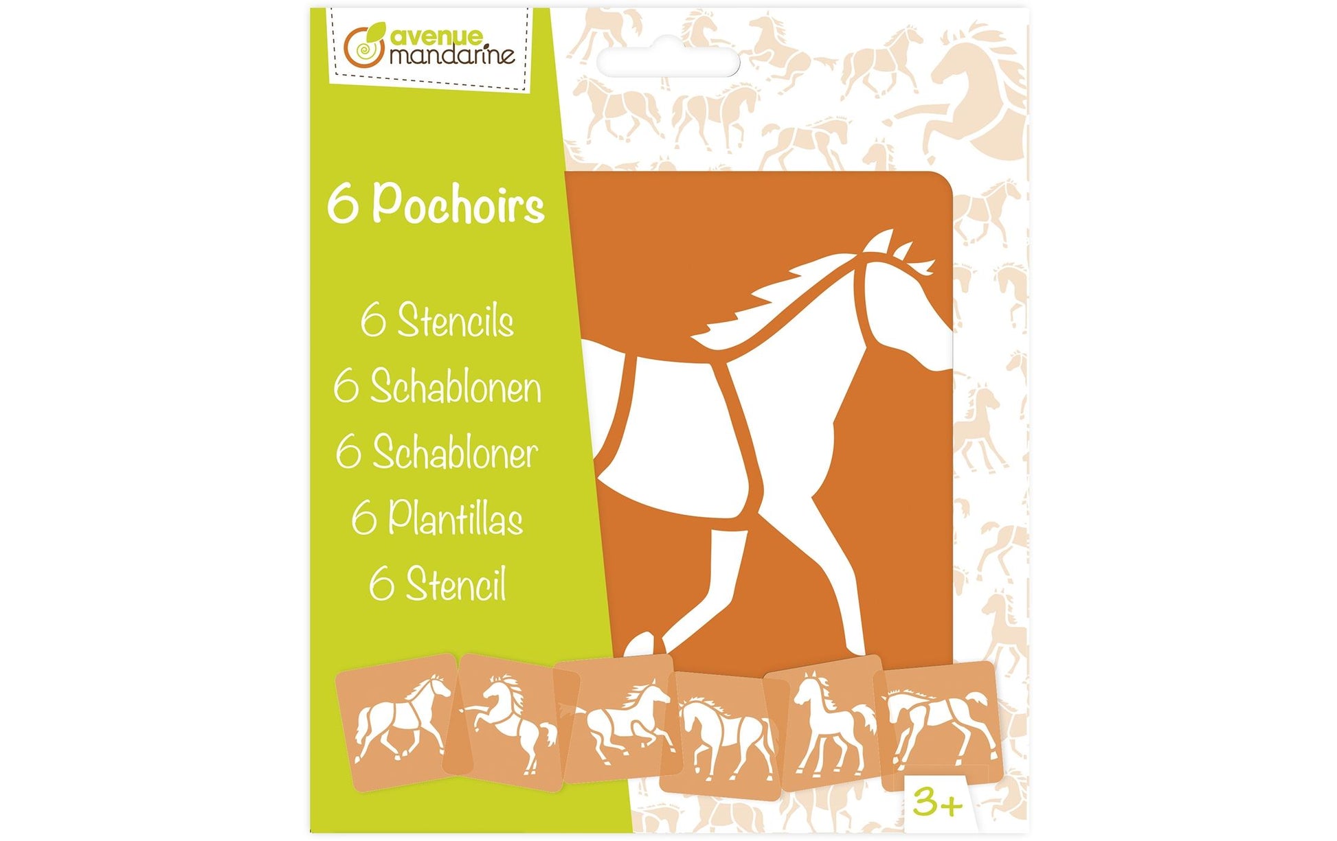 Avenue Mandarine Malschablonen-Set, Pferde, 15 × 15 cm, 6er-Set, Kunststoff, Orange