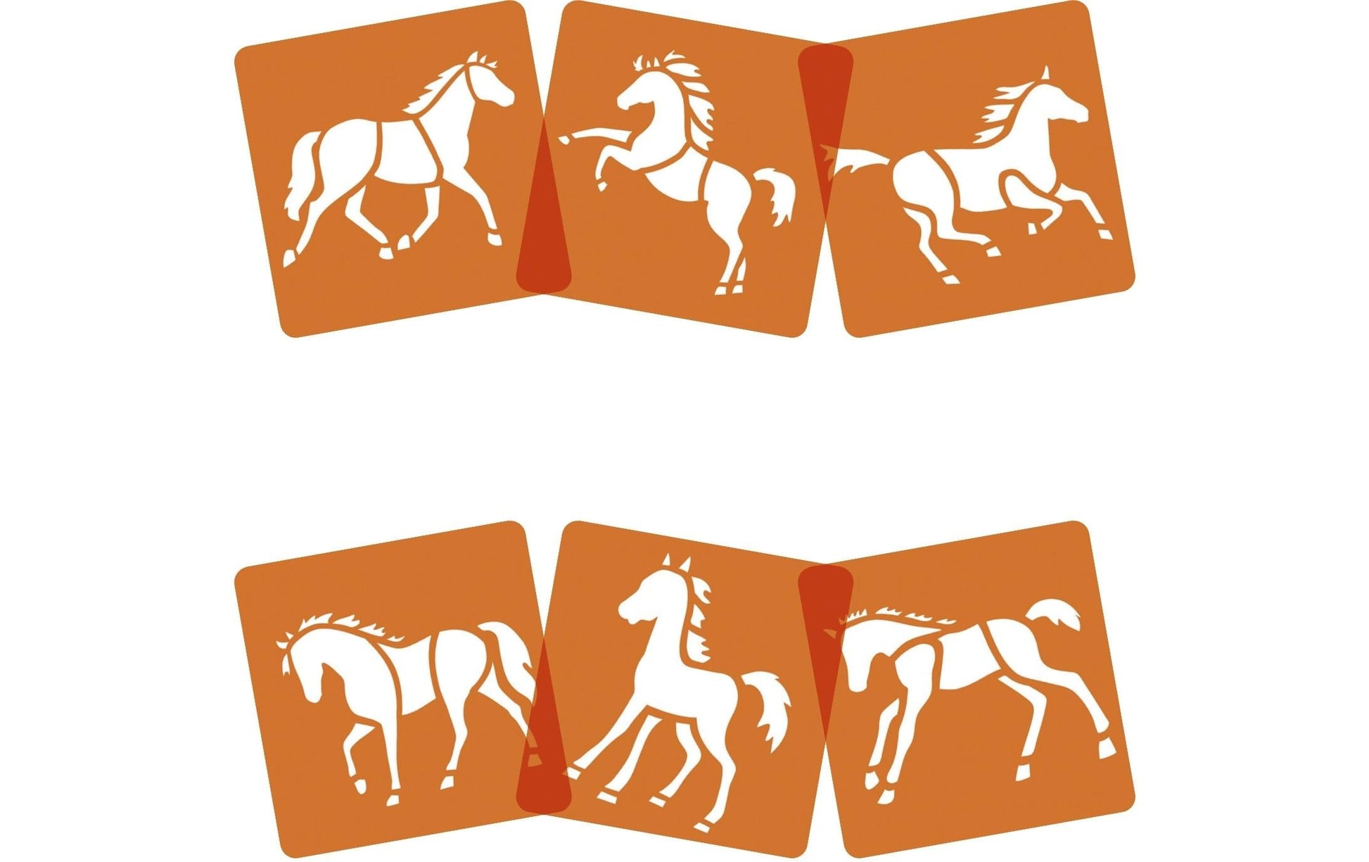 Avenue Mandarine Malschablonen-Set, Pferde, 15 × 15 cm, 6er-Set, Kunststoff, Orange