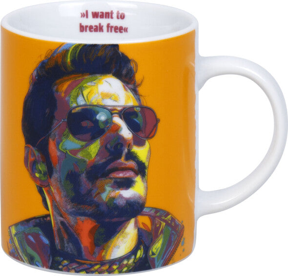 Könitz Porzellan Kaffeebecher Freddy Mercury – 300 ml, Ø 8,1 cm, H 9,5 cm, Porzellan, spülmaschinenfest