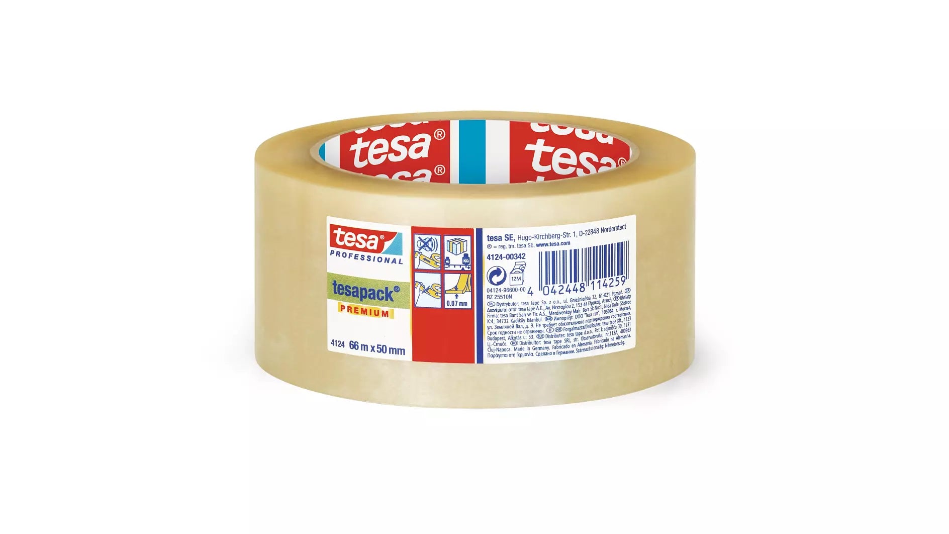 TESA 4124 – Verpackungsklebeband, PVC, transparent, geräuscharm, Naturkautschuk – 50 mm × 66 m – 1 Rolle