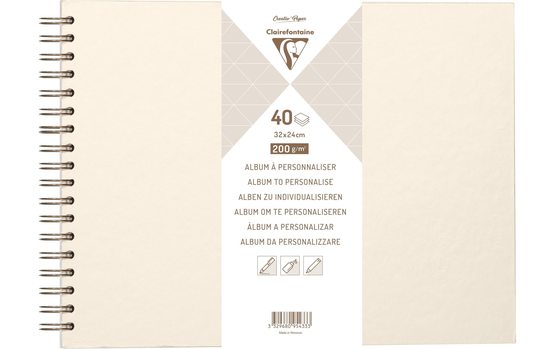 Clairefontaine Fotobuch, Spiralbindung, 80 Seiten, Weiss, 32 × 24 cm, Papier, Elfenbein