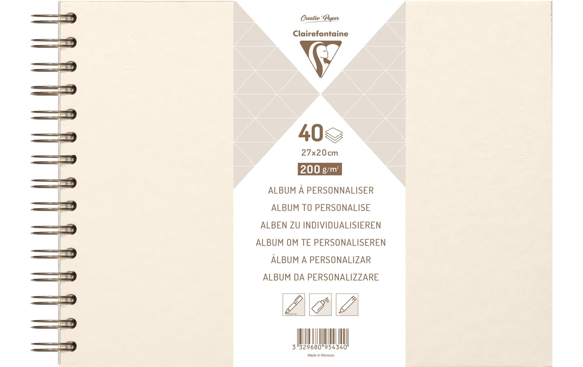 Clairefontaine Fotobuch, Spiralbindung, 80 Seiten, Weiss, 20 × 27 cm, Papier, Elfenbein