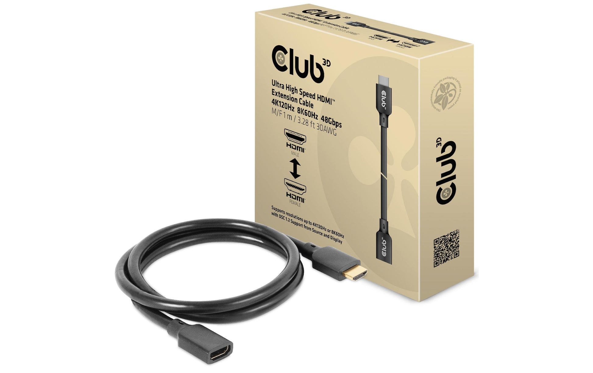 CLUB3D Club 3D HDMI Verlängerungskabel HDMI 2.1 8K 60 Hz – 1 m – HDR, ARC