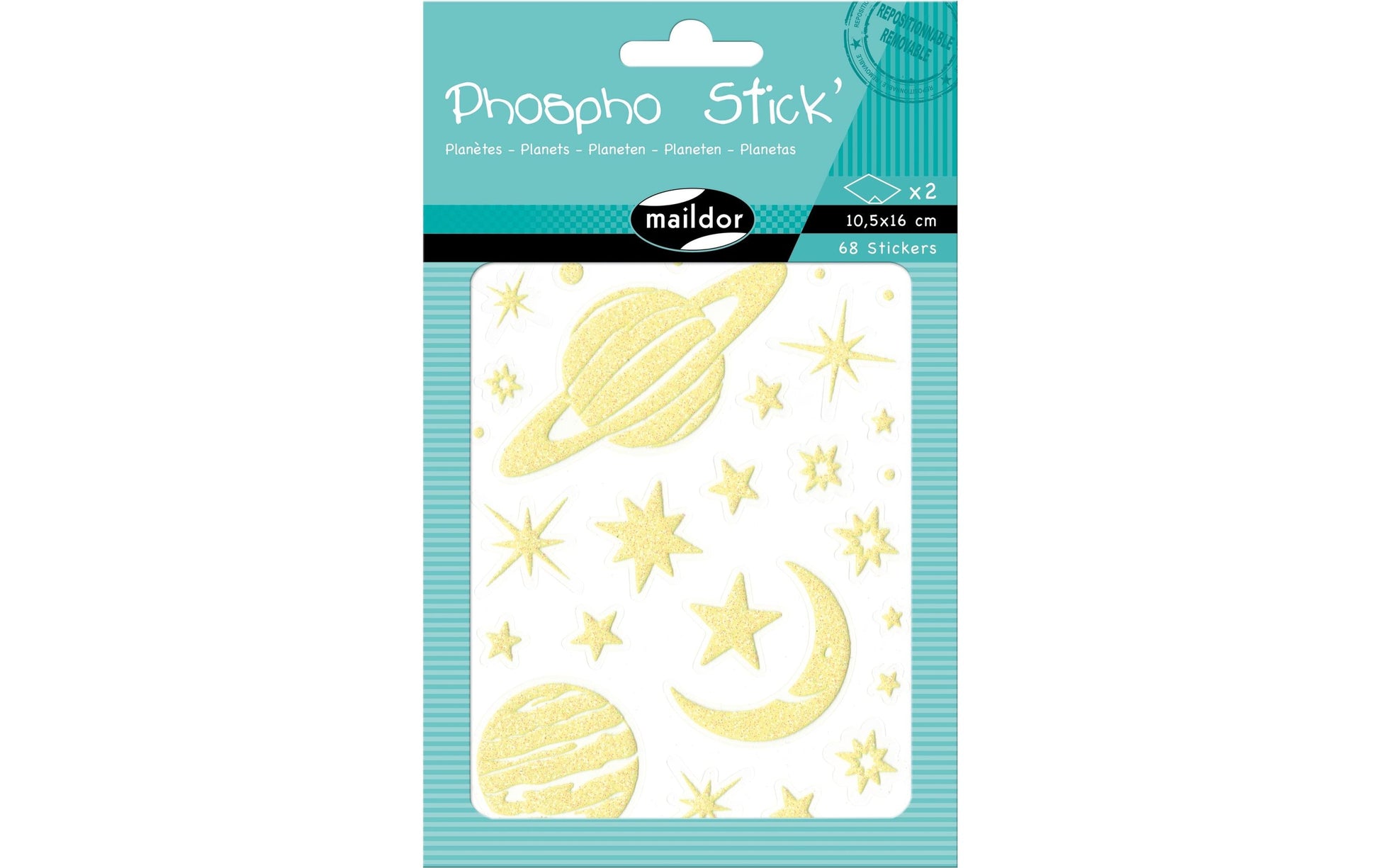 Clairefontaine Sticker – 10,5 × 16 cm, Planet, Gelb – 2 Bögen/68 Sticker
