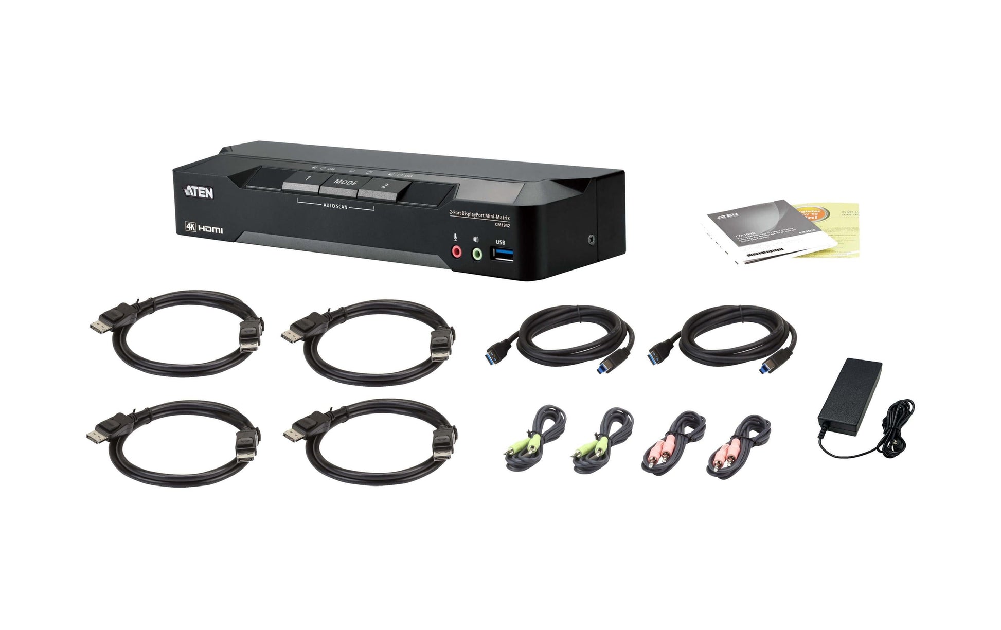 ATEN CM1942 – KVM-Switch 2×1, DisplayPort/HDMI/USB 3.2 Gen 1, 4K (4096 × 2160), 5 Gbit/s, HDCP