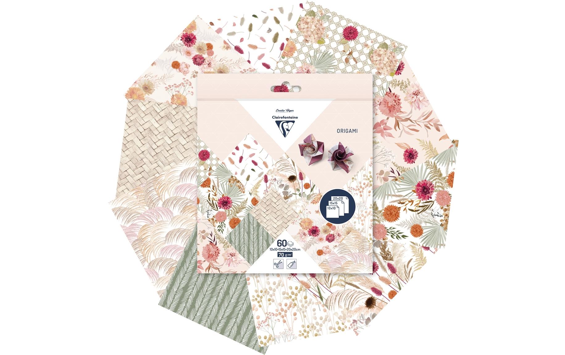 Clairefontaine Origamipapier – 15 × 15 cm, sortiert, 70 g/m² – 60 Blatt