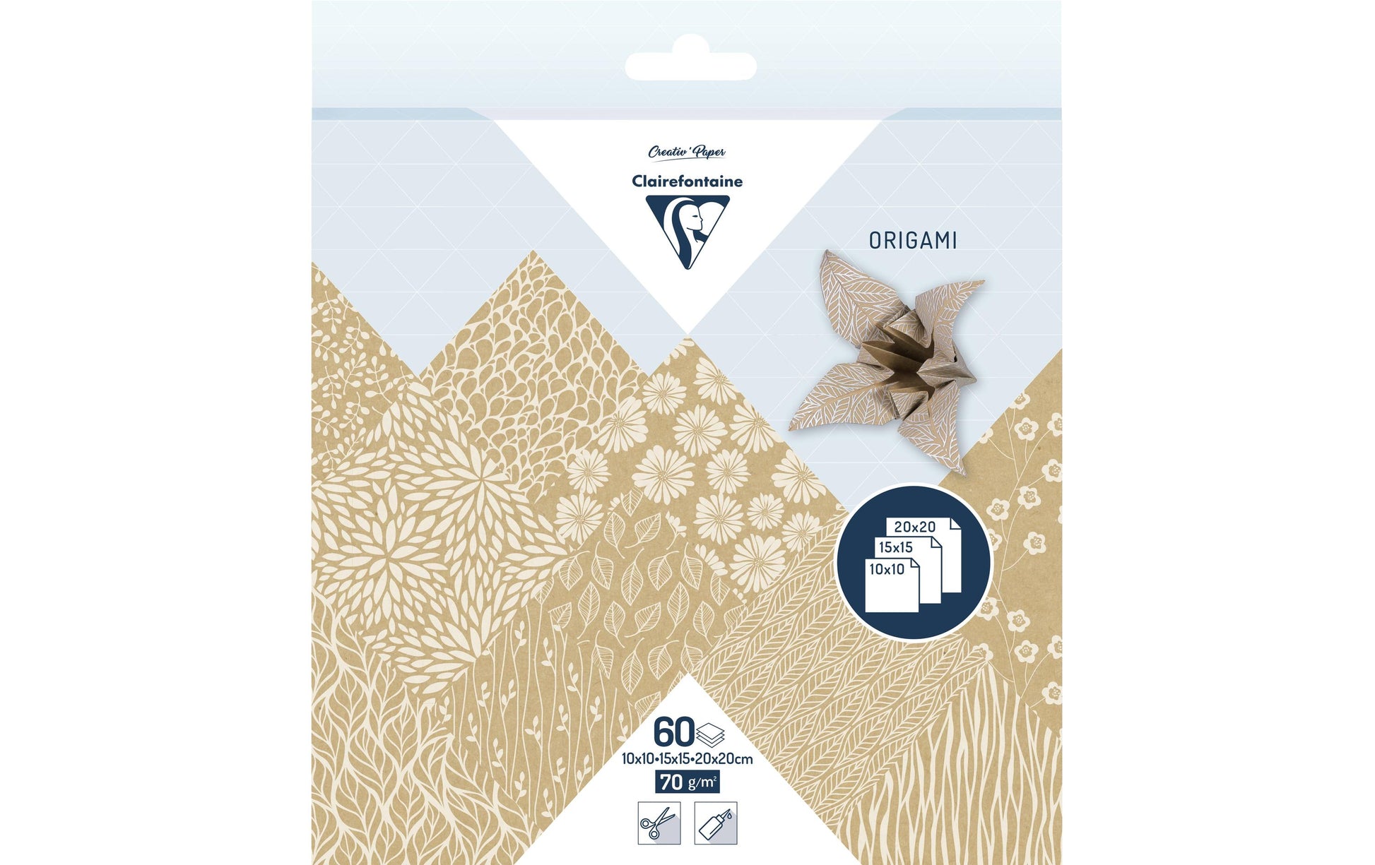 Clairefontaine Origamipapier – 15 × 15 cm, sortiert, 70 g/m² – 60 Blatt