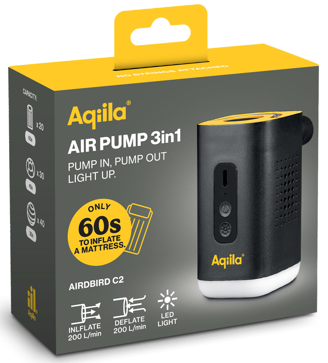 Aqiila Airbird C2 – 5 V – 35 W – 1,2 Ah – Inkl. USB-Kabel, 4 Ventiladapter, Tragetasche