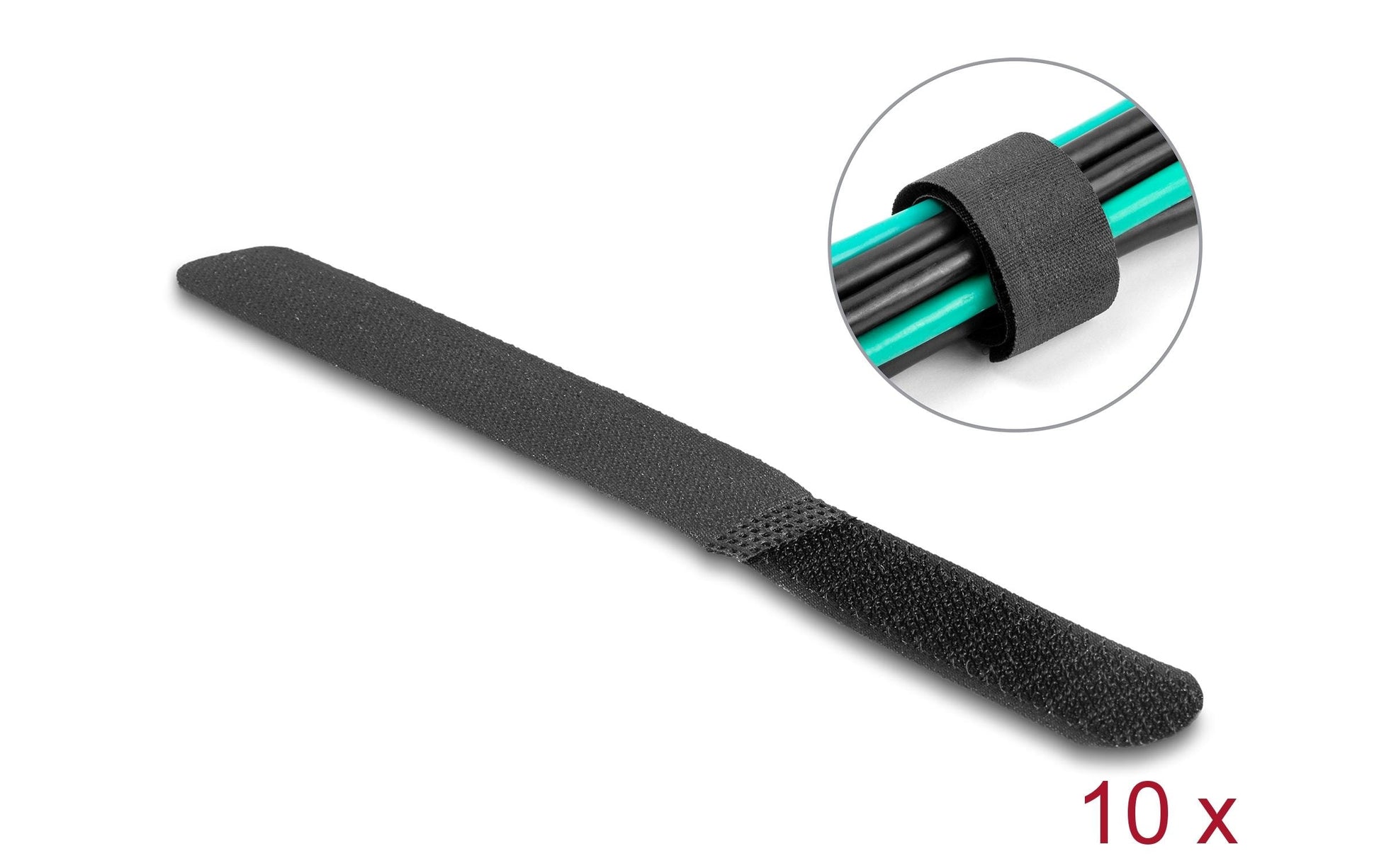 DeLOCK Klettkabelbinder, 20 mm × 0,18 m, schwarz, 10 Stück