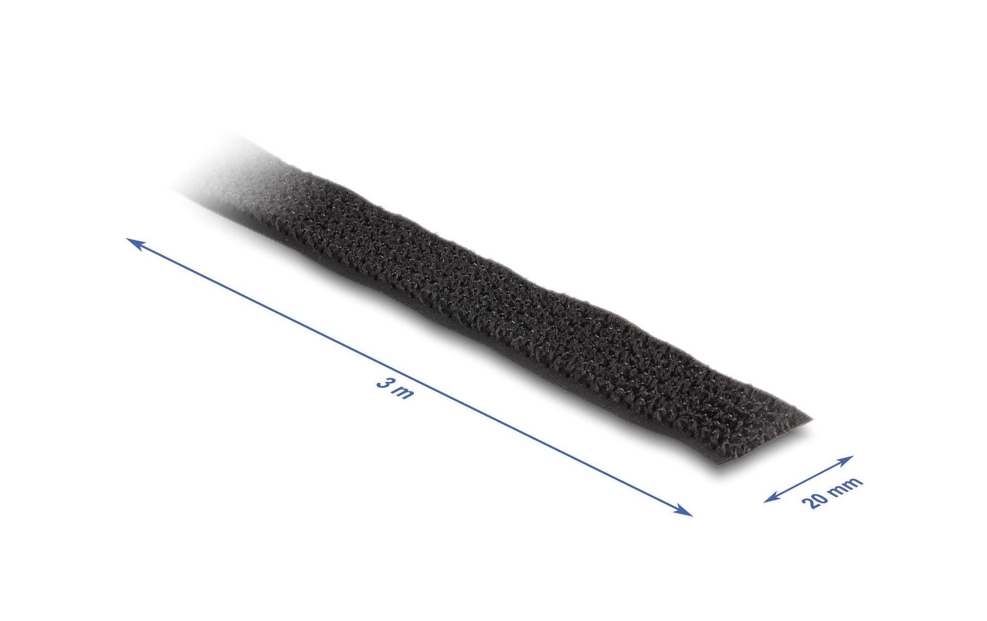 DeLOCK Klettband, 20 mm × 3 m, wiederverwendbar – schwarz