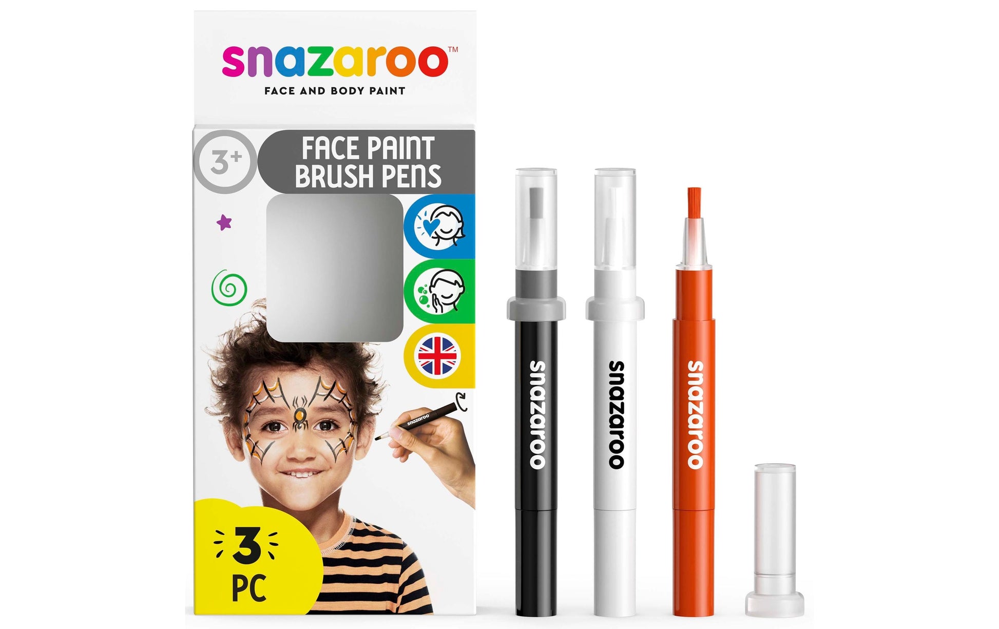 Snazaroo Pinselstifte Halloween – 3 × 2 ml – schwarz, orange, weiss