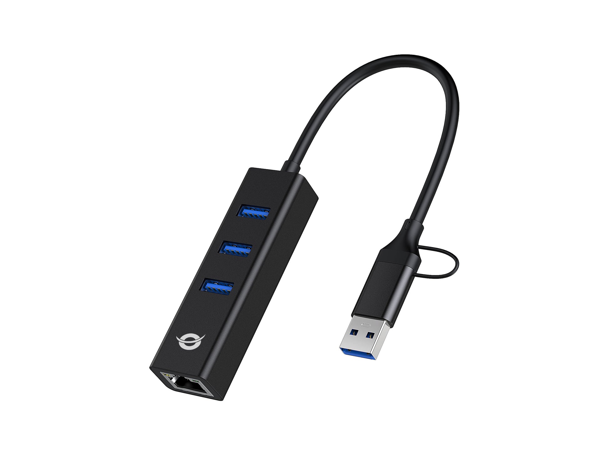 Conceptronic DONN07BA Multiport-Adapter – USB-A/USB-C, 3× USB-A, GbE, für Windows/Mac/Android