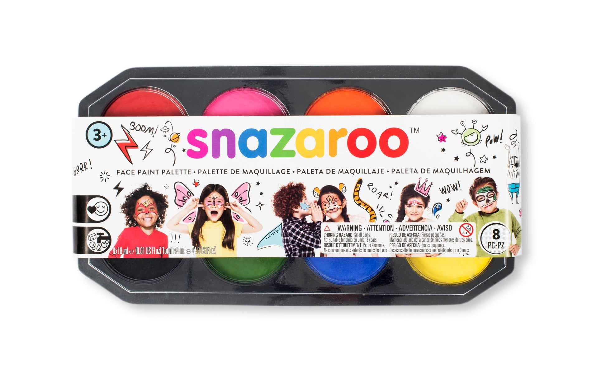 Snazaroo Schminkpalette – Mehrfarbig – 8 Farben – 8×18 ml (144 ml) – für Haut