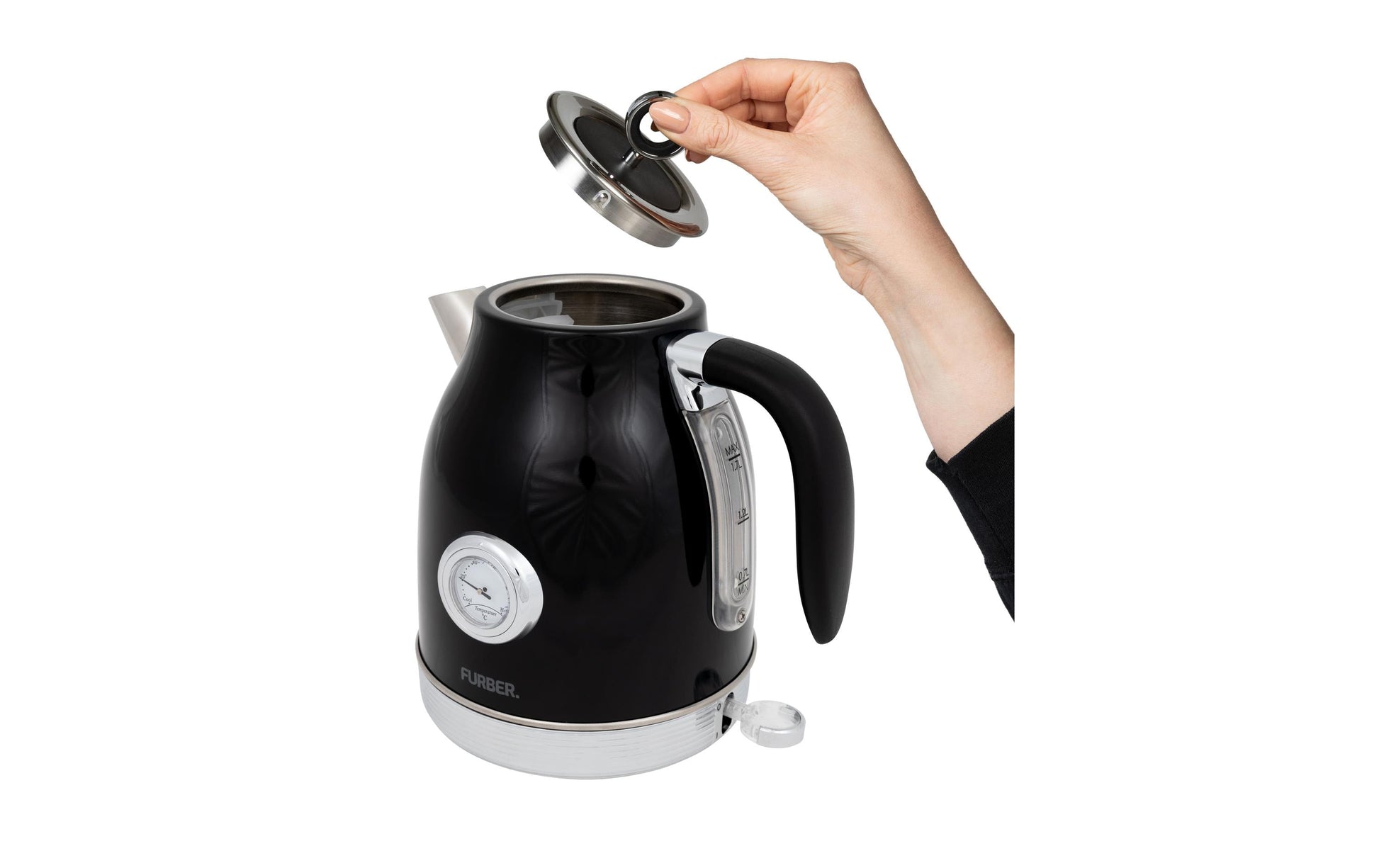 Furber. Furber Wasserkocher – 1,7 l, Edelstahl, Schwarz, F01083