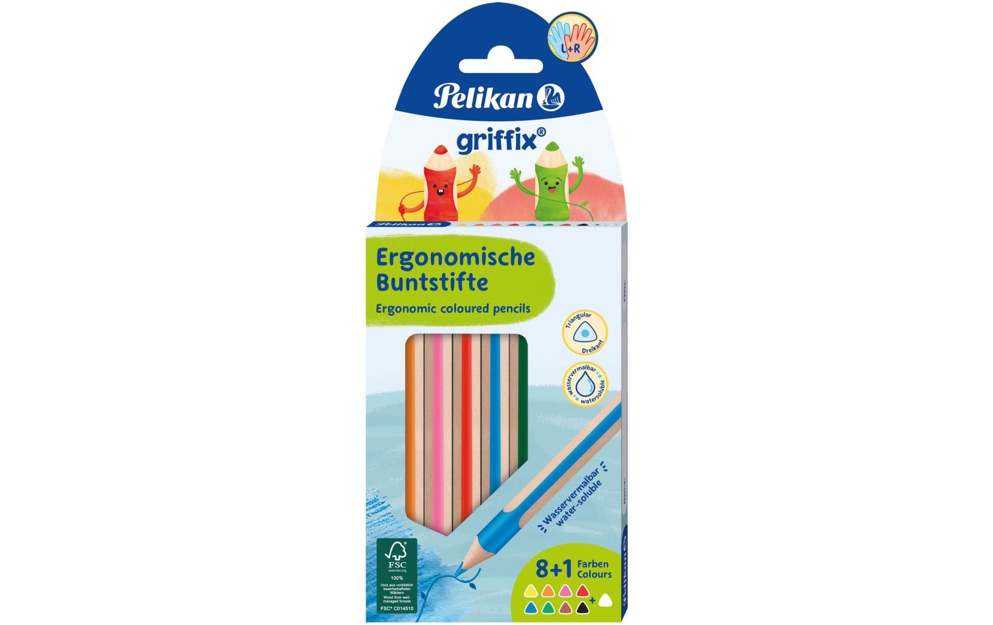 Pelikan griffix Aquarellfarbstifte – 9 Farben, ergonomisch, Karton