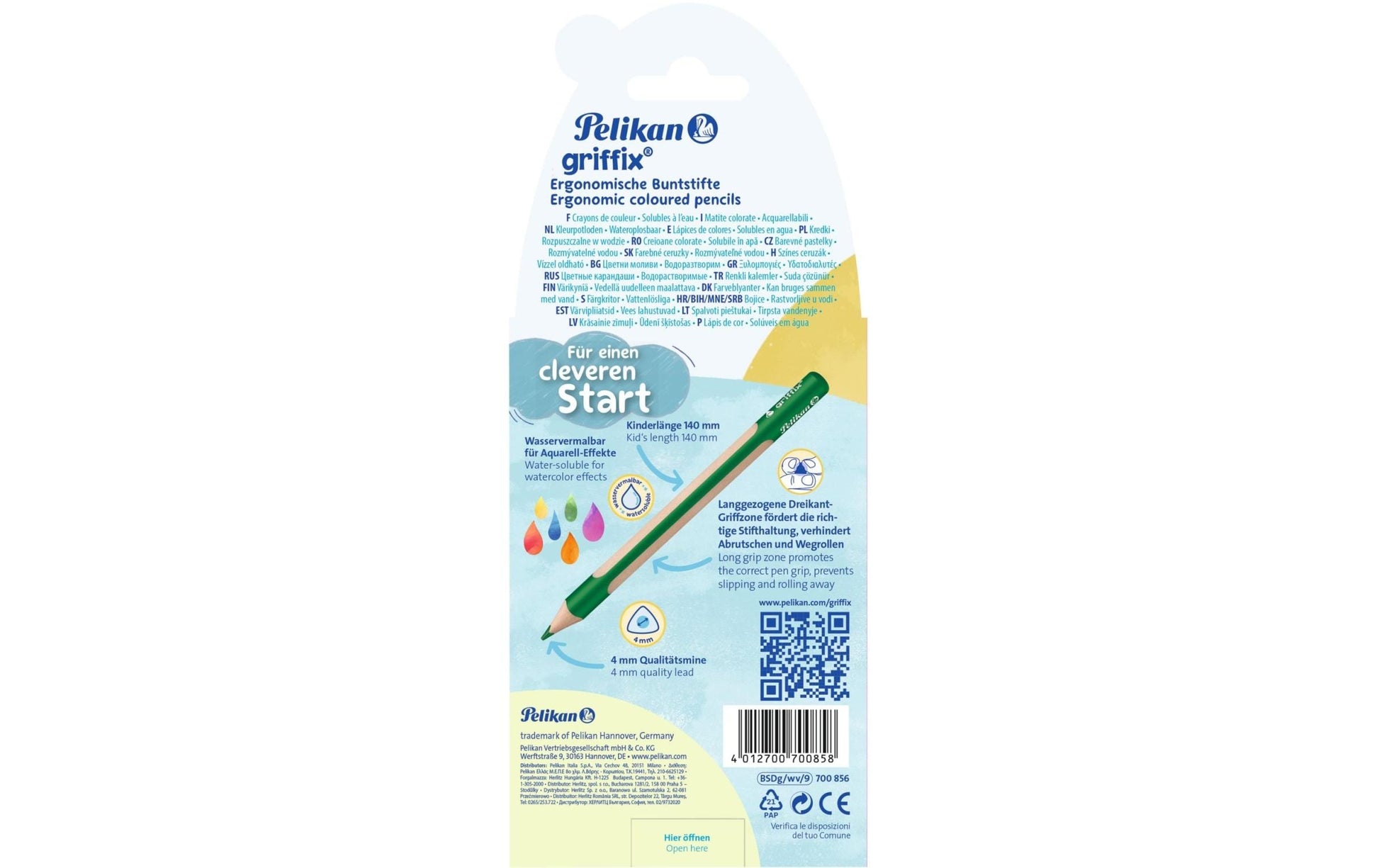 Pelikan griffix Aquarellfarbstifte – 9 Farben, ergonomisch, Karton