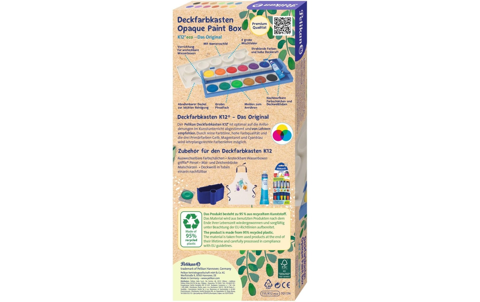 Pelikan K12 eco Deckfarbkasten – 13 Farben, lichtbeständig