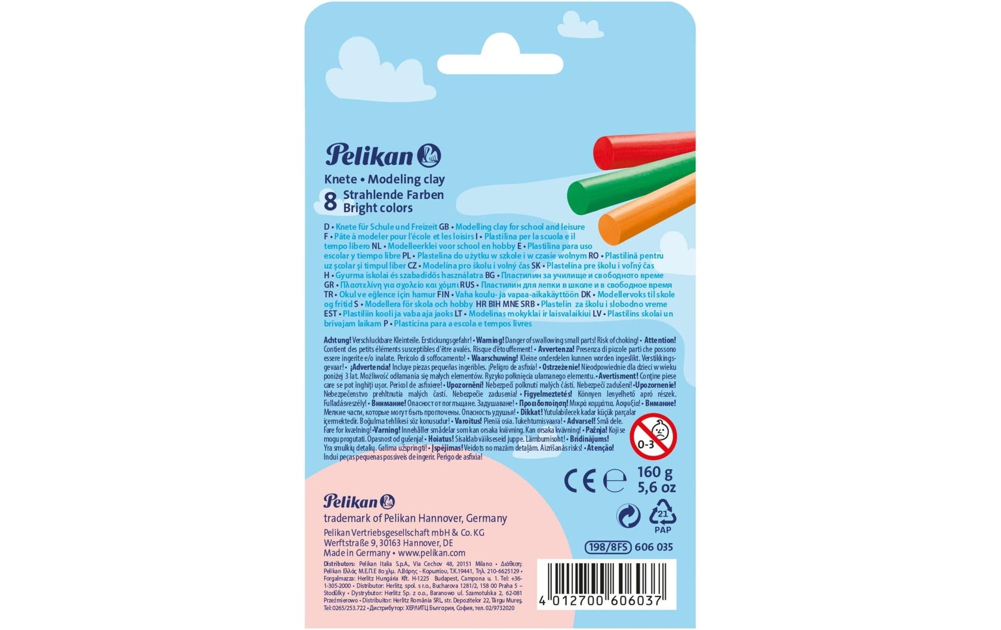 Pelikan Knetmasse, Creaplast, Mehrfarbig, 160 g, 8 Stk., FSC Mix