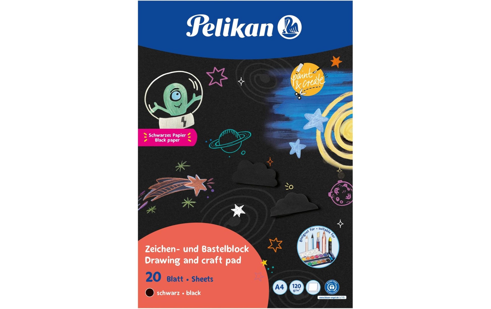 Pelikan Zeichenpapier – A4, 120 g/m², Schwarz, 20 Blatt – Blauer Engel