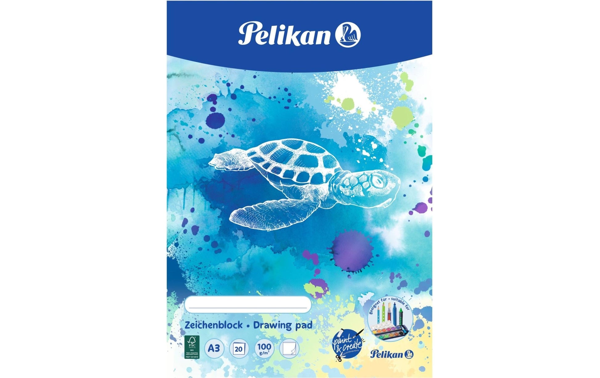 Pelikan Zeichenblock – A3, 100 g/m², farbig sortiert, geleimt, für Mixed Media