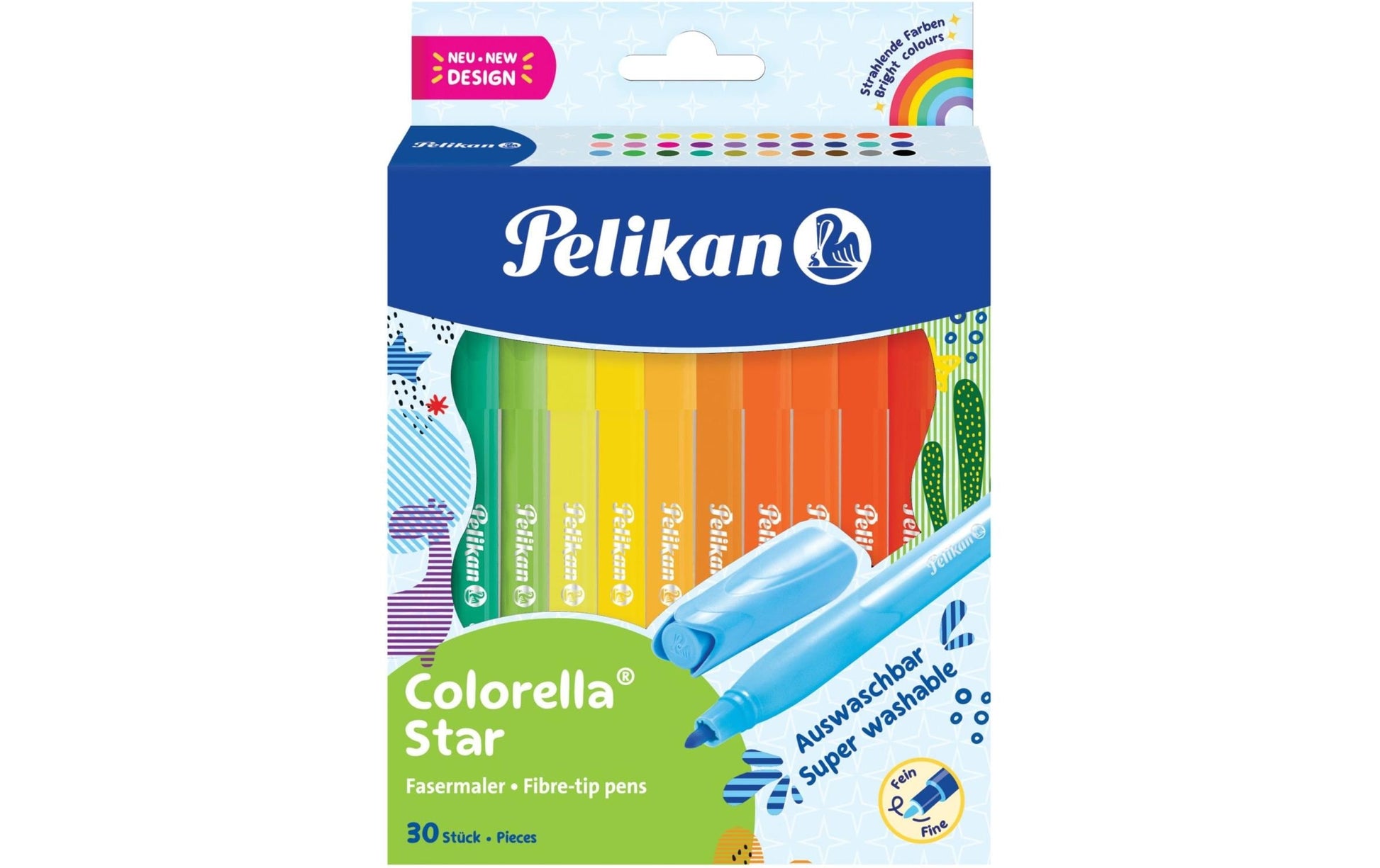 Pelikan Colorella Star Filzstifte – Rundspitze, 0,6 mm, wasserbasiert, auswaschbar, 30 Farben