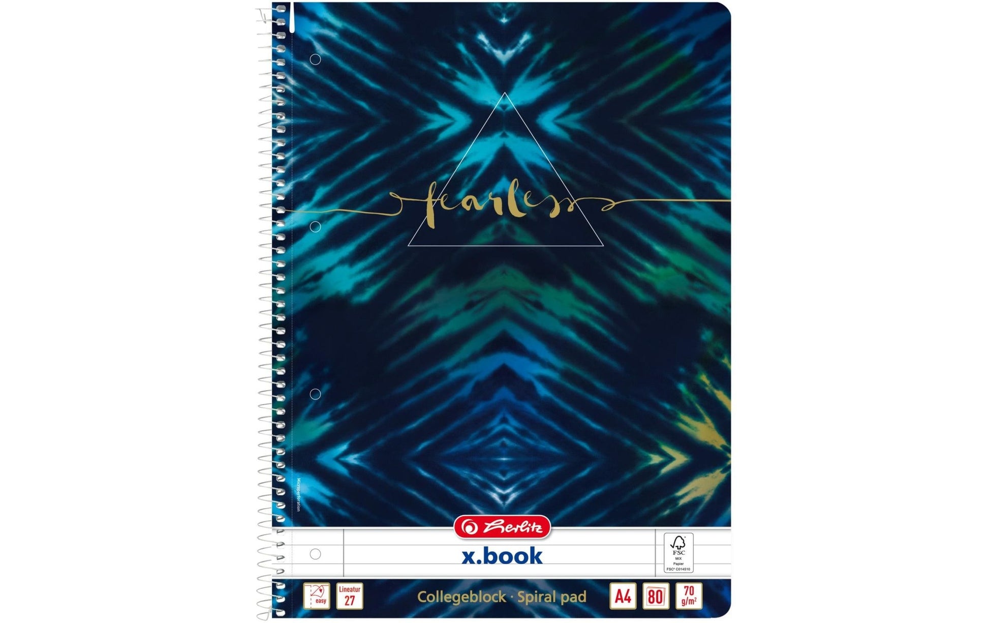 Herlitz Spiralbuch – A4 – liniert 9 mm – 80 Blatt – 70 g/m² – Spiralbindung, mikroperforiert, blau/Muster