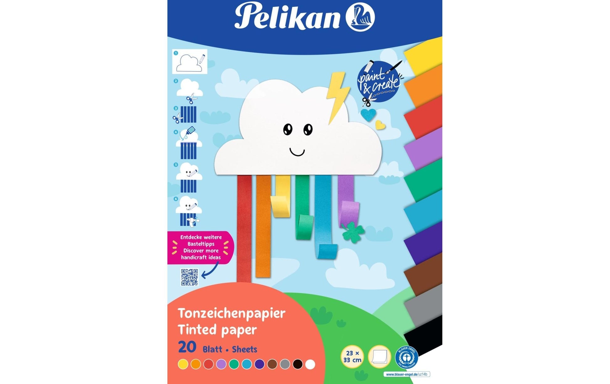 Pelikan Tonzeichenpapier – 23 × 33 cm, mehrfarbig, 120 g/m² – 20 Blatt