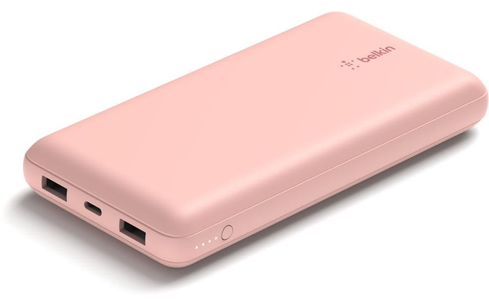 Belkin Powerbank 20000 mAh, 1× USB-C, 2× USB-A, für Smartphones, Tablets, Rosa